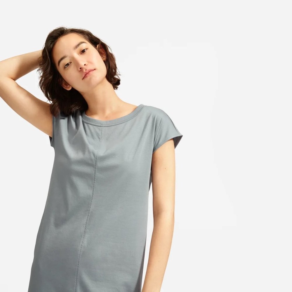 Everlane Luxe Cotton Side Slit Tee Dress XL Faded Sage